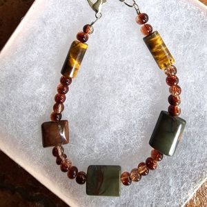 TIGER EYE MEETS JASPER PICASSA BEADED ONE SIZE ARTESAN ORIGINAL BANGLE BRACELET